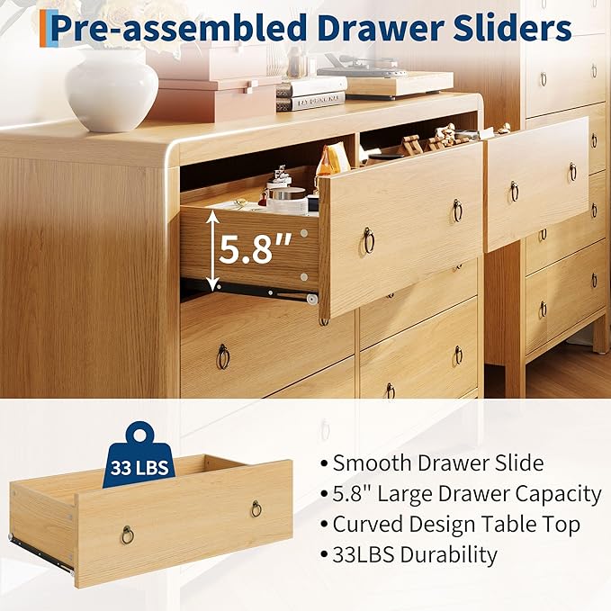 GarveeHome 6 Drawer Dresser for Bedroom, Chest of Drawers, Closet Dresser Storage Cabinet Organizer for Bedroom, Living Room, Hallway & Office