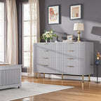 8 Drawer Dresser for Bedroom, Fluted 55 in Wide Modern Chest of Drawers with Deep Drawers, Long Large Double Dresser TV Stand, Wooden Dresser Organizer for Living Room, Hallway, Kids Room, Grey