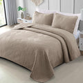 Exclusivo Mezcla Ultrasonic Twin Quilt Bedding Set, Lightweight Taupe Bedspreads Soft Modern Geometric Coverlet Set for All Seasons (1 Quilt and 1 Pillow Sham)