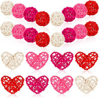 NOVWANG 40 Pcs Valentine's Day Rattan Balls Decorative, Centerpieces Vase Filler Heart Wicker Ball for Valentine's Day Wedding Party Decoration Table Hanging Decor DIY Crafts (Red, Rose, Pink, White)