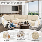 Reclining Sectional Couch Covers 100% Waterproof Velvet L Shape Recliner Couch Covers for Sofa Pets Washable Anti Slip Recliner Slipcovers with Pockets (5 Seat Sofa with 2 Console, Beige)
