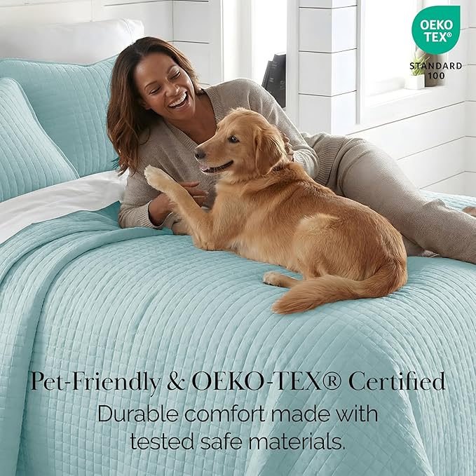 Southshore Fine Living, Inc. Oversized King Quilt Bedding Set, Soft Microfiber, Stain and Pet Hair Resistant Bedding, California/King Size Quilt Coverlet Bedspread Set with 2 Shams, Sky Blue