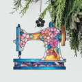Sewing Machine Stained Glass Style Ornament, Acrylic Window Hanging Suncatcher Decoration, Colorful Vintage Sewing Machine with Floral Decor for Christmas Tree, Craft Room or Home, Gift for Women Mom