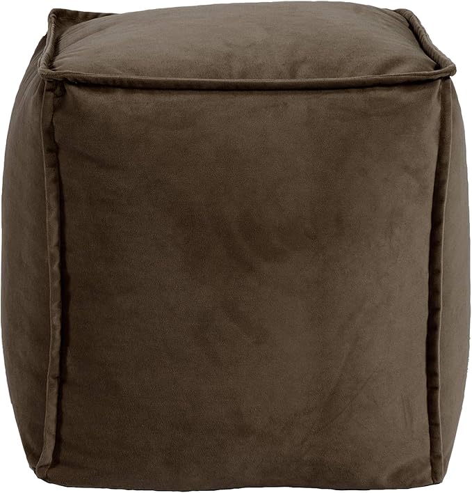 Howard Elliott Square Pouf Ottoman Foot Rest With Cover, Round Stuffed Filled Foot Stool, Fluffy Compact & Comfortable Soft Seating for Living Room & Bedroom, 20 x 20 x 18 Inch, Brown
