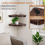 Demigo Hexagon Corner Floating Shelves Wall Mount (Set of 2) – Solid Acacia Wood with Hidden Brackets & Cable Hole – Rustic & Modern Space-Saving Shelves for Bedroom Living Room Office Kitchen