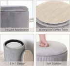 CAROLMADE Set of 2 Round Ottoman with Storage, Upholstered Vanity Stool Support 330lbs Multifunctional Coffee Table Ottoman Velvet Foot Rest Stool or Living Room Bedroom Dorm(Grey)