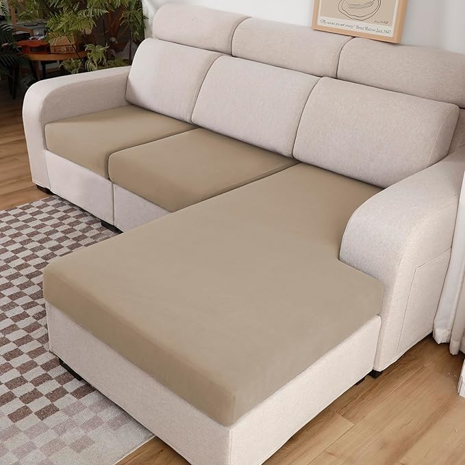 Waterproof Couch Cushion Covers Patio Chair Seat Cover, Stretch Sofa Cushion Covers for Sectional Sofa, Reversible Furniture Protector Covers for Pets (Chair Cushion, Sand)