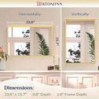 Keonjinn 16 x 24 Inch Gold Bathroom Mirror for Over Sink Brushed Gold Rectangle Wall Mounted Mirror Metal Frame Modern Farmhouse Mirror with Square Corner Framed Mirror(Horizontal/Vertical)