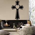 Metal Cross for Wall, Crosses Wall Decor, Cross Heart Metal Wall Art, Christian Wall Decor, Christian Cross Wall Decor, Religious Wall Decor, Faith Wall Decor, Spiritual Wall Decor (Silver, 41"x26" | 105x66cm, metal wall art)