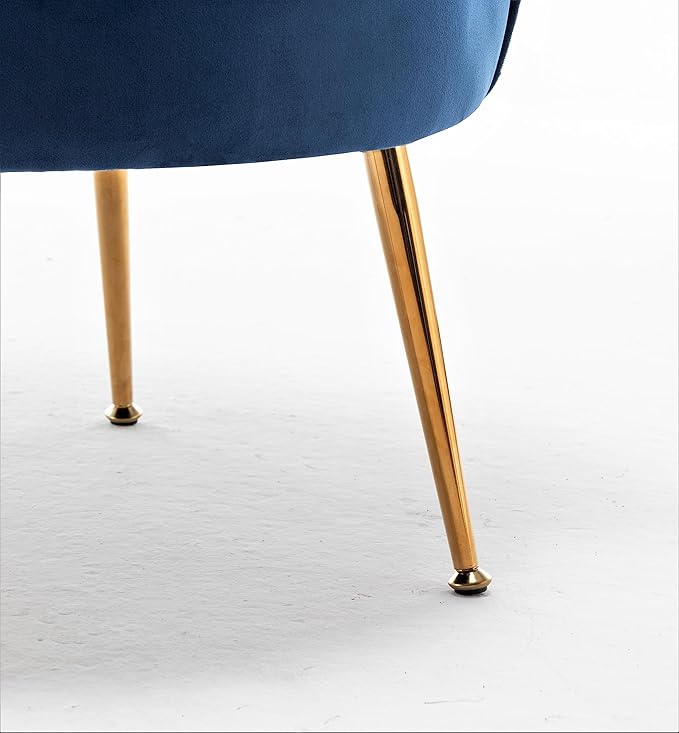 Velvet Barrel Accent Chair with Scalloped Silhouette and Gold Metal Legs, Decorative Piece Suitable for Traditional, Modern, and Contemporary Spaces, Navy Blue