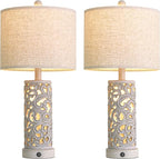 OYEARS Bedside Table Lamps Set of 2 with USB & Night Light, 22'' Farmhouse Bedroom Lamps for Nightstand, Vintage Table Lamps for Bedroom Living Room Home Offce (Bulb Included)