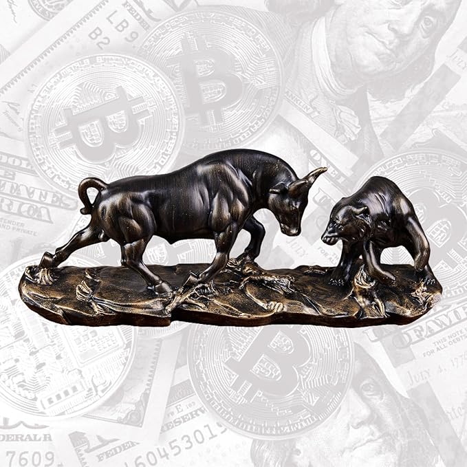 AETVRNI Wall Street Bull Statue Sculpture Stock Market Charging Bull Animal Figurine - Resin Sculpture of Bull VS Bear Ideal Gifts for Financial Investment Managers Investor,Bronze,11in
