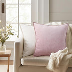 decorUhome Spring Chenille Soft Cozy Throw Pillow Covers 16x16 Set of 2 Modern Farmhouse Boho Velvet Decorative Pillow Cases with Stitched Edge for Couch Sofa Bed Home Valentines Decor, Blush Pink