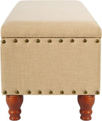 HomePop Large Rectangle Storage Bench with Nail Head Trim - Tan Linen