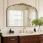 Besdomus Gold Large Fireplace Mirror: 48"x 33" Baroque Vintage Mirror - Traditional Ornate Antique Arched Mirrors for Bathroom/Wall/Vanity/Mantel/Bedroom/Entryway/Hallway - Home Decor for Living Room
