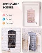 BAGSMART Hanging Jewelry Organizer, Necklace Holder Anti-tangle Earrings Rings Hanger with 20 Jewelry Bags Travel Storage Roll with Pockets Hang on Closet, Wall, Door,1 Piece, Large Pink
