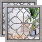 Wocred 2 PCS Square Wall Mirror,Gorgeous Rustic Farmhouse Accent Mirror,Barn Wood Color Entry Mirror for Bathroom Renovation,Bedrooms,Living Rooms and More(16”x16”)