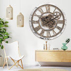 HOIBAI Wall Clock, 24 Inch Moving Gears Clock Large Wall Clock for Living Room Decor Rustic Vintage Industrial Steampunk Farmhouse Big Clock for Home Kitchen Bedroom Office