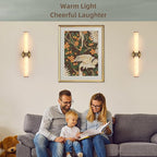 23.8in Alabaster Wall Sconce, Gold Sconces with Spanish Marble, Modern Brass Wall Mounted Lamp, Hardwired LED Wall Lighting for Bathroom Bedroom Living Room Staircase Hallway Dining Room