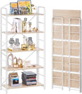 UDD Folding Bookshelf No Assembly, 54.1" H x 23.7" W, 5 Shelf Foldable Bookcase Industrial Collapsible Bookshelves, Open Storage Book Shelves for Small Spaces Home Office Living Room, Light Oak White