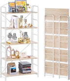 UDD Folding Bookshelf No Assembly, 54.1" H x 23.7" W, 5 Shelf Foldable Bookcase Industrial Collapsible Bookshelves, Open Storage Book Shelves for Small Spaces Home Office Living Room, Light Oak White