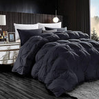 Luxurious Goose Down Feather Fiber Comforter Duvet Insert, Exquisite Pinch Pleat Black Design, Oversize Palatial King 120 x 98, Premium Baffle Box 100% Egyptian Cotton, 90 oz Fill Weight