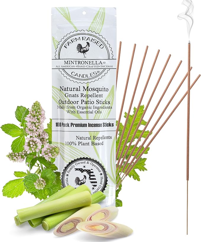 Farm Raised Candles USA Made - Bulk Pack Mosquito Repellent Incense Plant Based Natural Mosquito Gnat's & No See um Outdoor Patio Sticks Mintronella