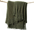 lifein Throw Blanket for Couch, Soft Green Boho Decor Bed Throw,Cozy Knitted Chenille Farmhouse Lightweight Throw(Olive Green,50 * 60")