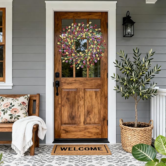 Wreaths for Front Door, 24 Inch Spring/Summer Front Door Wreath, Colorful Paper Flower Wreath for All Seasons for Indoor Home Wall Window Office Wedding Farmhouse Decor (Multicolor)
