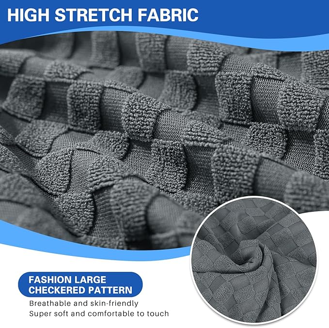 YEMYHOM Stretch Individual Cushion Covers Large Sofa Seat Cushion Slipcovers Soft Couch Cover Replacement Large Checkered Furniture Protector with Elastic Bottom (2 Pcs XL Cushion Covers, Dark Gray)