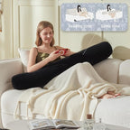 Headboard Wedge Pillow + A Long Neck Roll Pillow Body Pillow，Large Headboard Pillow with Removable Cover (Black, Queen：59x8x20 inches)
