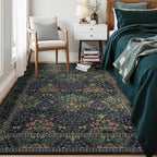 Lessymo Floral Black Green 3x5 Area Rugs for Entryway, Kitchen, Bedroom Beside Rug Soft Non-Slip Small Carpet for Living Room, Laundry Room, Vintage Distressed Boho Flower Print