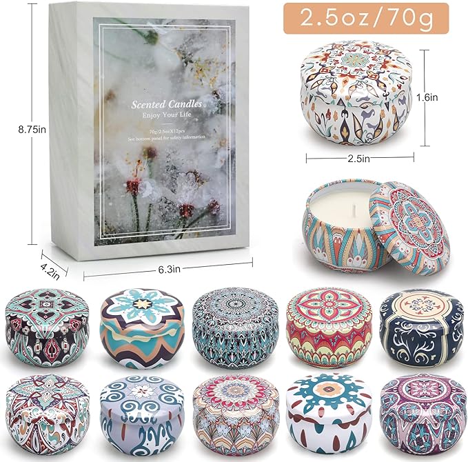 12-Pack Decorative Scented Candle Gift Set, Soy Wax Aromatherapy Candles for Home Decor, Relaxing Scents for Everyday Mood & Gifting