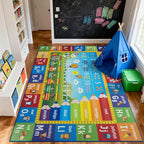 Unirea 3x5 Kids Rug for Playroom Bedroom Living Room, Washable Educational Play Mat with ABC Alphabet, Numbers, Animals for Classroom, Nursery, Colorful Learning Carpet for Toddlers, Rainbow