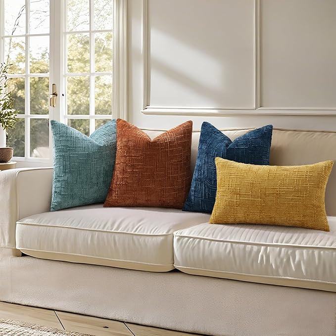 decorUhome Spring Teal Chenille Euro Sham Throw Pillow Covers 22x22 Set of 2 Textured Soft Cozy Slubby Couch Pillow Covers Modern Farmhouse Boho Decorative Pillow Cases for Bed Sofa Living Room