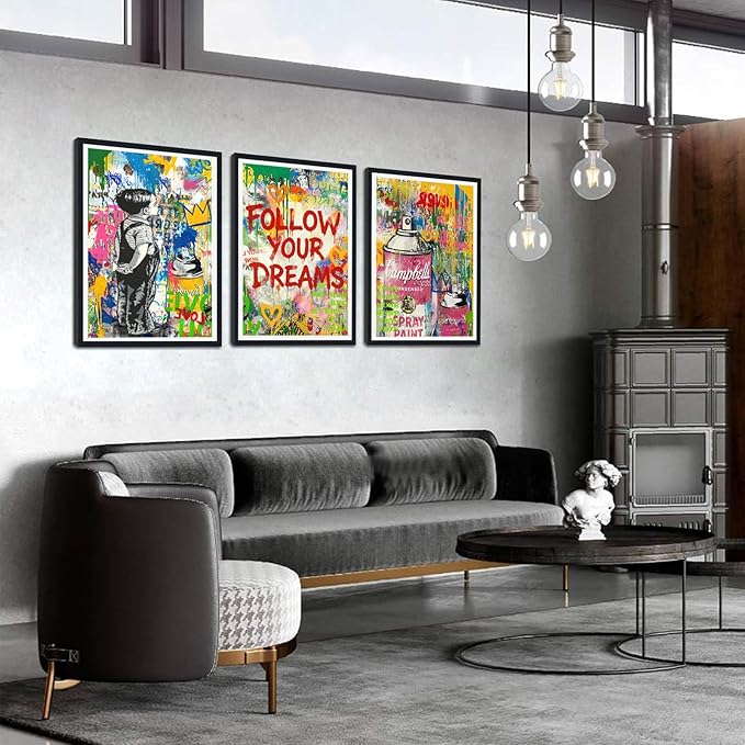 Novatique Modern Street Graffiti Wall Art Abstract Graffiti Street Print Pictures Colorful Banksy Poster for Living Room Bedroom Ready to Hang,16" x 24" x 3pcs