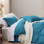 Bedsure Teal Duvet Cover Full Size - 3 Pieces Prewashed Extra Soft Cotton-Like Bedding Set, Includes 1 Duvet Cover 80x90 Inches with Zipper Closure & 2 Pillow Shams, Comforter Not Included