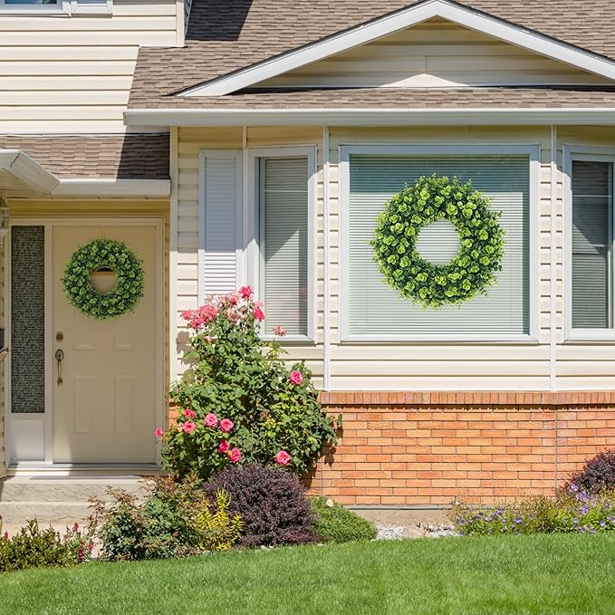 20Inch Boxwood Wreaths, Spring Summer Wreath for Front Door Perfect for Winter All Season Year Round Decor, Faux Boxwood Wreaths Ideal for Front Door Indoor Outdoor Windows Farmhouse