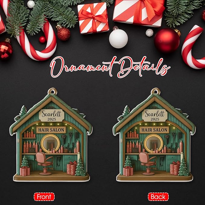 Personalized Hair Salon Christmas Ornament 2025, Custom Wooden 2 Layer Ornament, for Hairdresser, Stylist Keepsake, Beauty Salon Christmas Tree Decoration