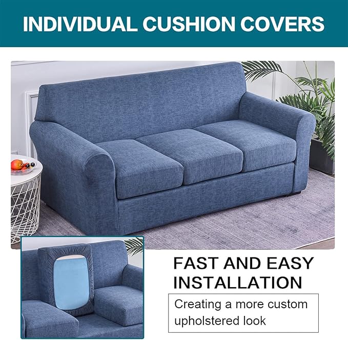 KRFOONN 4 Piece Printed Sofa Couch Cover for 3 Cushion Couches Stretch Sofa Slipcovers with 3 Separate Seat Cushion Covers Washable Furniture Protector with Elastic Bottom (Sofa, A1)