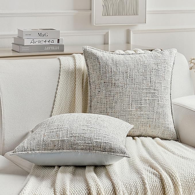 FUTEI Grey Decorative Throw Pillow Covers 20x20 Inch Set of 2,Soft Chenille Tweed Textured Cushion Case,Modern Home Decor for Couch Bed Living Room