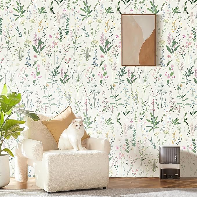 Peel and Stick Wallpaper - 17.5x196.8in Spring Vintage Flower Vinyl Wallpaper for Home Deco