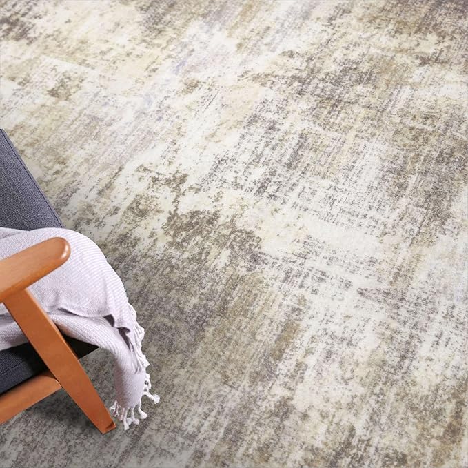 IOHOUZE Abstract Runner Rug 2x10 Ft Washable Runners for Hallways, Non Slip Kitchen Runner Printed Faux Wool Entryway Runner Indoor, Modern Abstract Floor Carpet for Hall Kitchen, Beige Brown