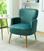 Trendy Velvet Accent Chair with Gold Metal Legs, Upholstered Armchair for Small to Mid-Size Spaces, Modern Living Room, Bedroom, Vanity Desk and Entryway, Mint Green