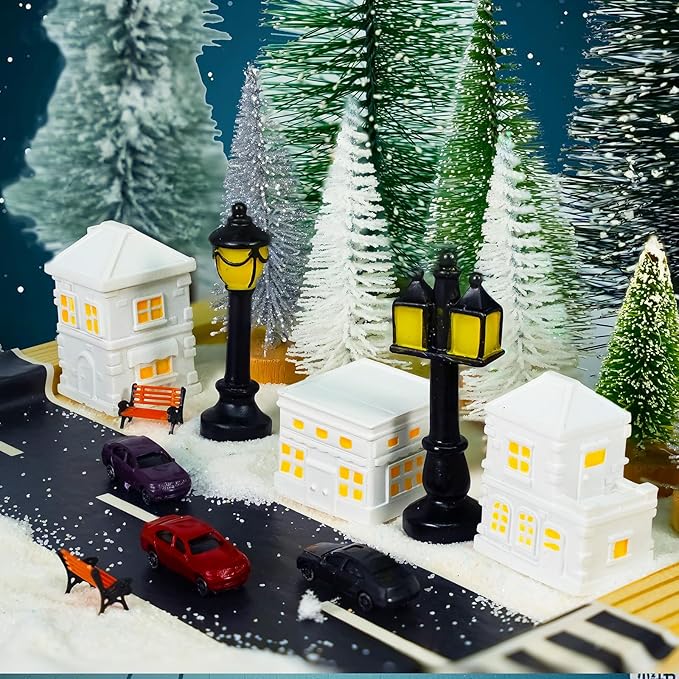 29 Pcs 1.5 Inch Christmas Miniature Houses Figurines Miniature White Resin Houses Christmas Miniature Village Set Christmas Miniature Town for Mini Christmas Scene Micro Landscape Decor
