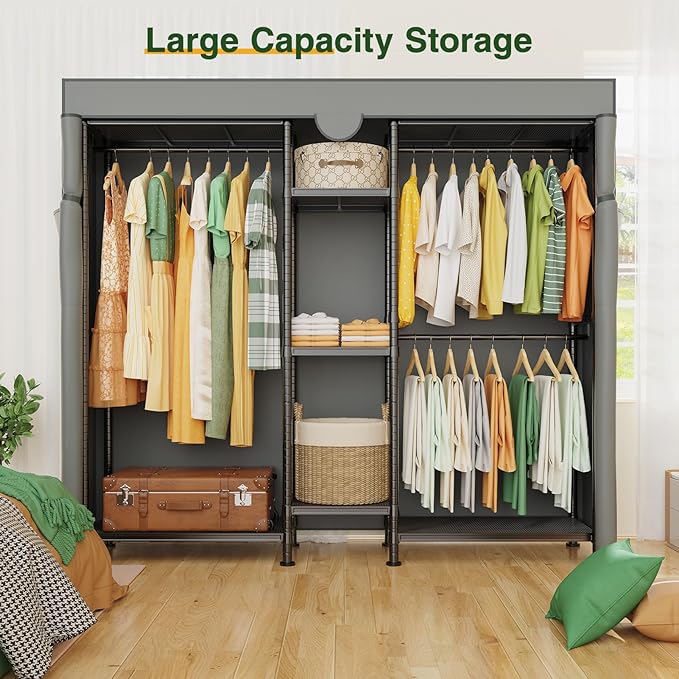 LEHOM G6C Heavy Duty Clothes Rack with Cover, Wire Garment Rack for Hanging Clothes, Compact Closet Storage Clothing Rack with Oxford Fabric Cover, Adjustable Hanging Clothes Racks for Bedroom