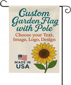 Custom Garden Flag with Pole Stand by BCB – Personalized Outdoor Garden Flags | Double-Sided Yard Flag with Stand | Decorative Seasonal Garden Flag Holder Set – 12”x18” | Made in USA