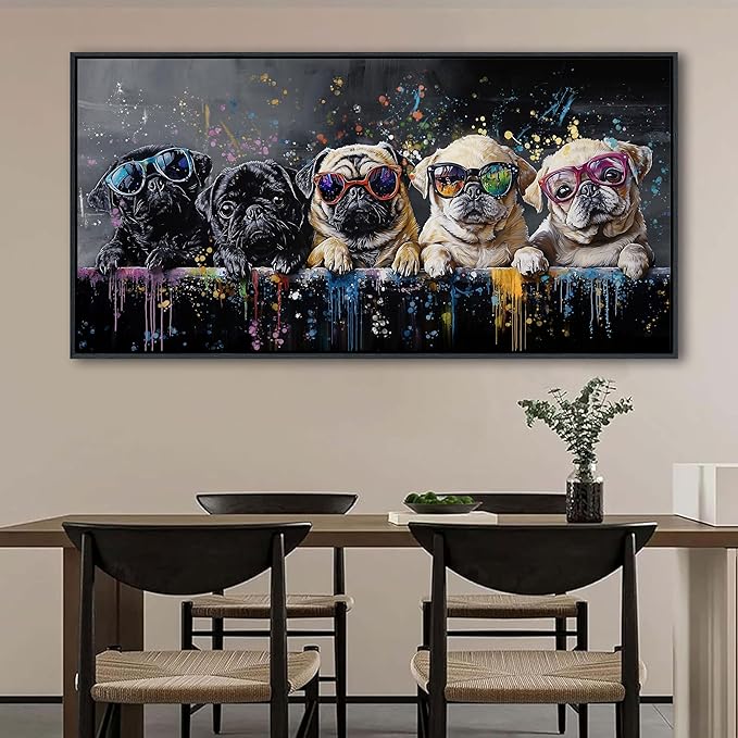 XLSJERST God Picturs Canvas Artwork 58x29 Inches - Cool Dog Graffiti Black and White Wall Art for Living Room Bedroom Bathroom Game Room Home Decor
