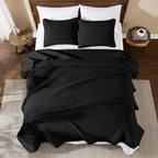 WRENSONGE Queen Quilt-3 Pieces Lightweight Bedspreads Black Queen Size Quilt Bedding Set for All Seasons, Soft Summer Coverlet with 2 Pillow Shams Suitable for Bed, Couch