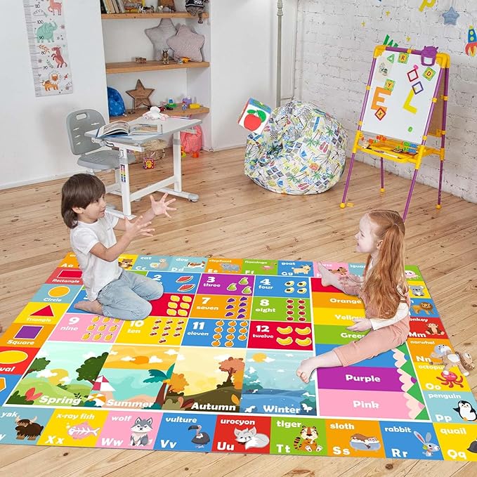 5'2" x 7'11" Kids Rug ABC Rug, Play Mat for Kids Playroom ABC Educational Area Rug for Playroom Classroom Elementary Preschool Rugs wtih Numbers Animals